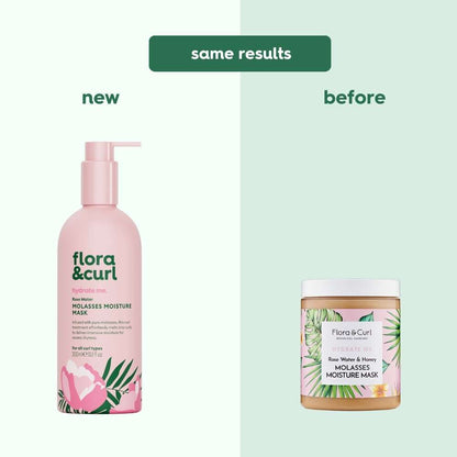 Flora & Curl Rose Water Molasses Moisture Mask-Rebrand-Before & After- Curl Care