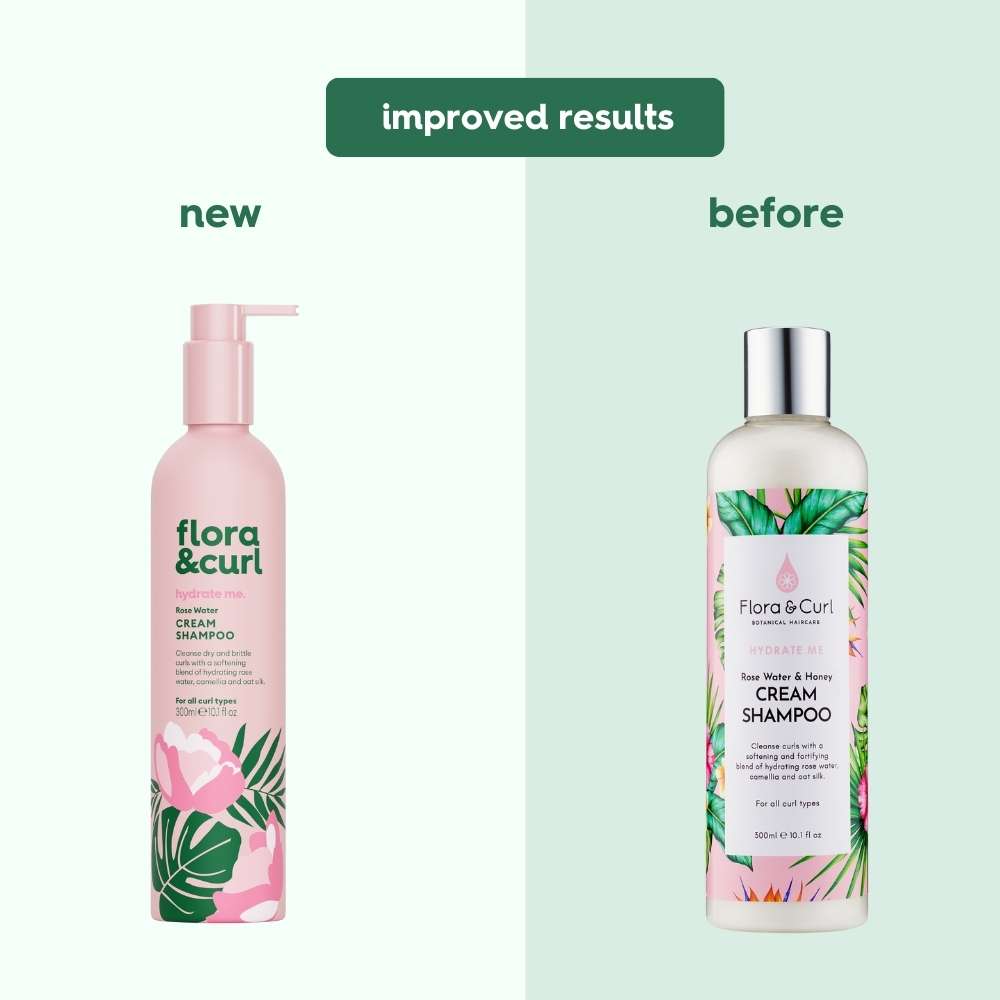 Flora & Curl Rose Water Cream Shampoo- Rebrand-Before & After- Curl Care