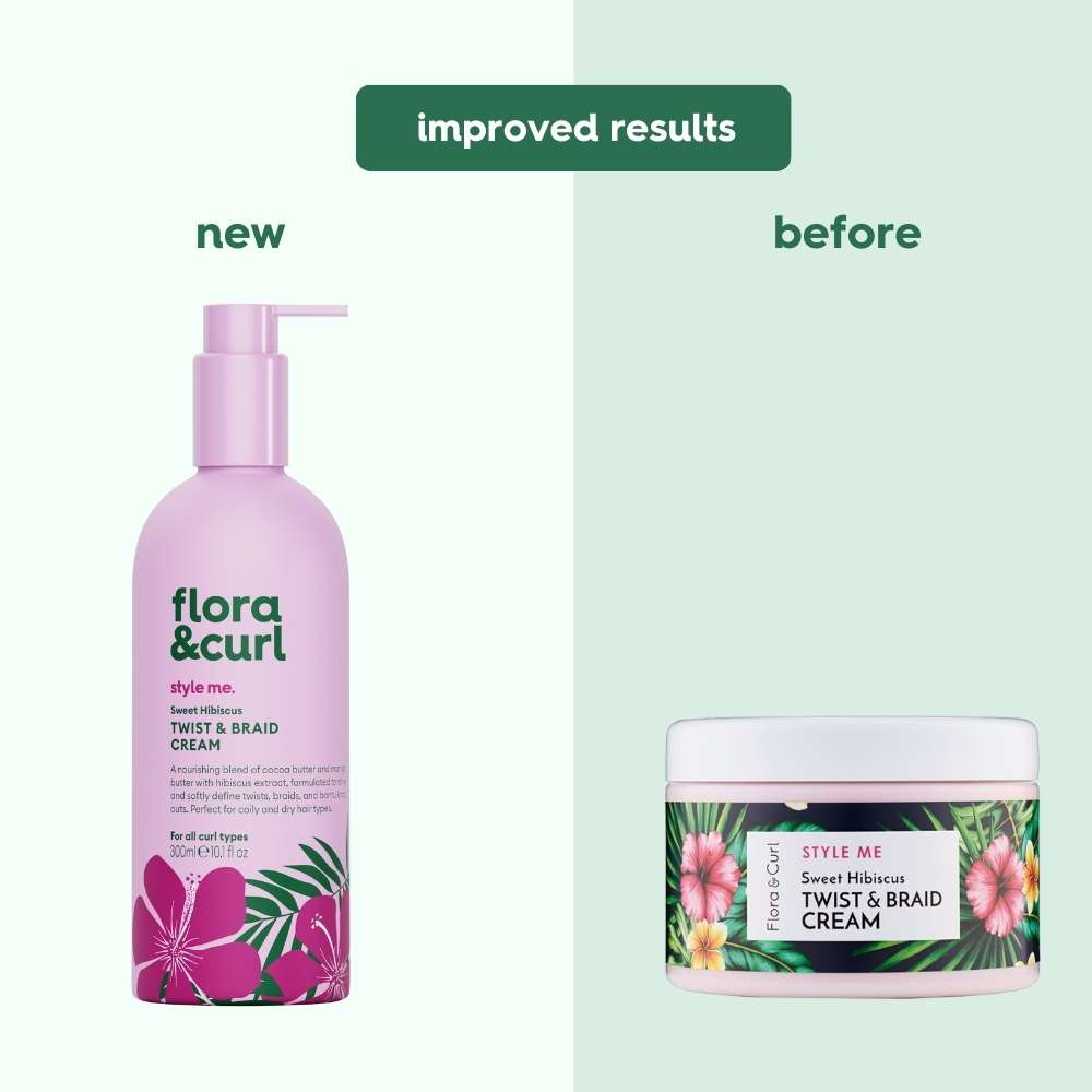 Flora & Curl Twist & Braid Cream Before and After-Rebrand