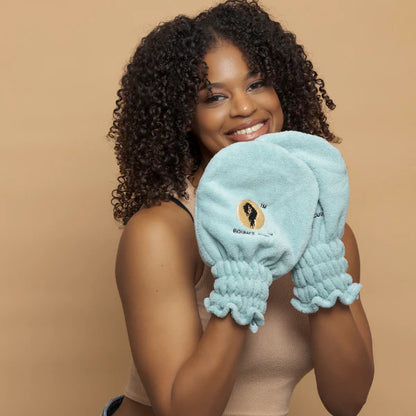 Bounce Curl Hair Drying Mittens on Model- Curl Care