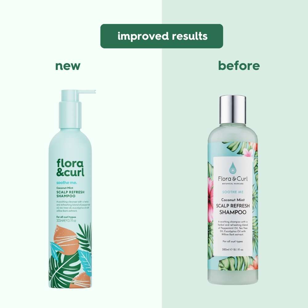 Flora & Curl Coconut Mint Scalp Refresh Shampoo- Before & After Rebrand