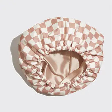 Kitsch Satin Lined Flexi Shower Cap- Terracotta Checker